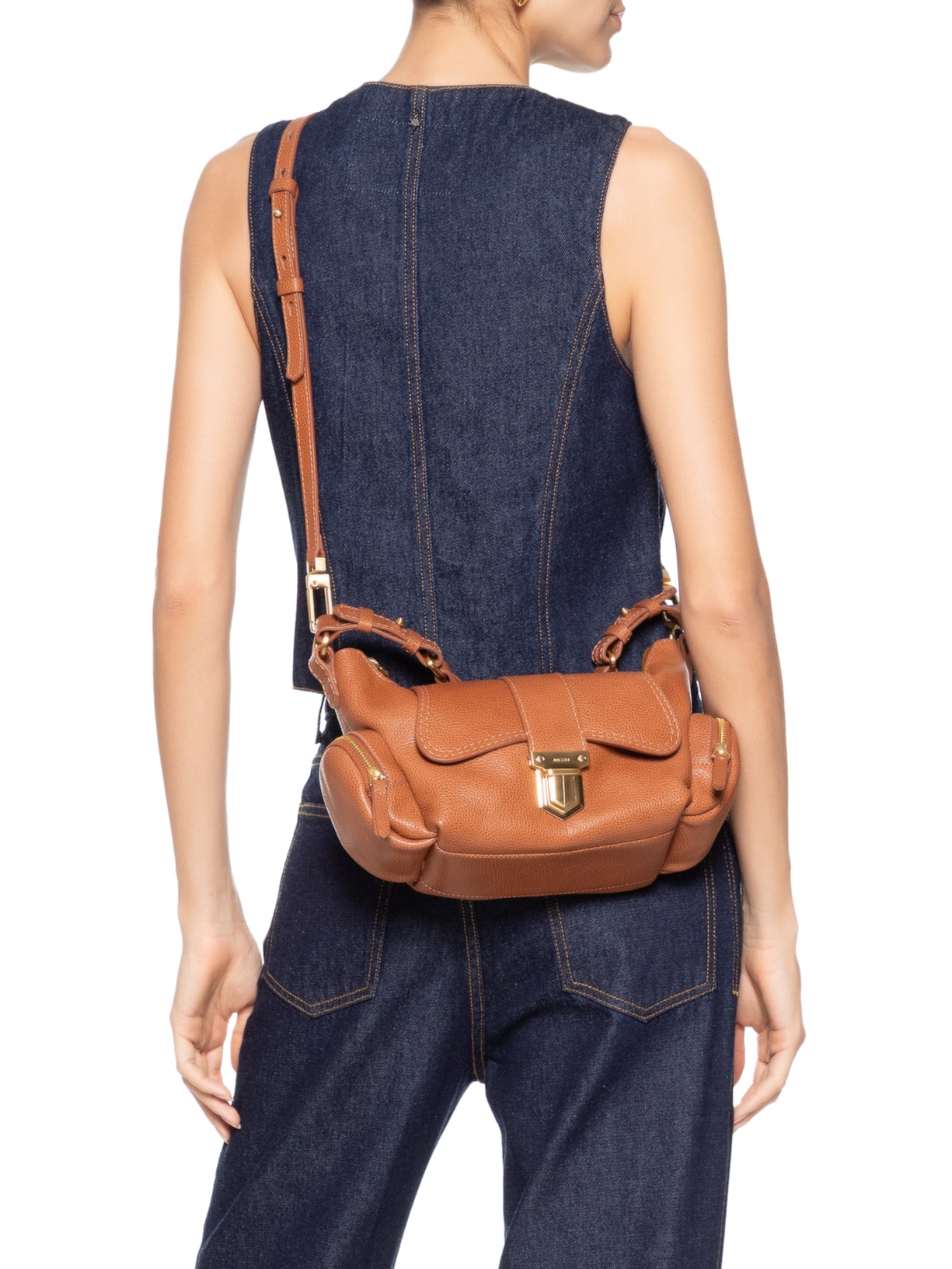 Bolsa Tiracolo Marrom Couro Média Bolsos Marrom Arezzo