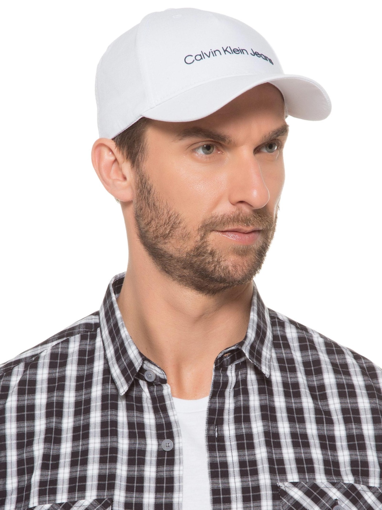 Boné Masculino Aba Curva 5 Gomos Sarja Logo Branco Calvin Klein Jeans