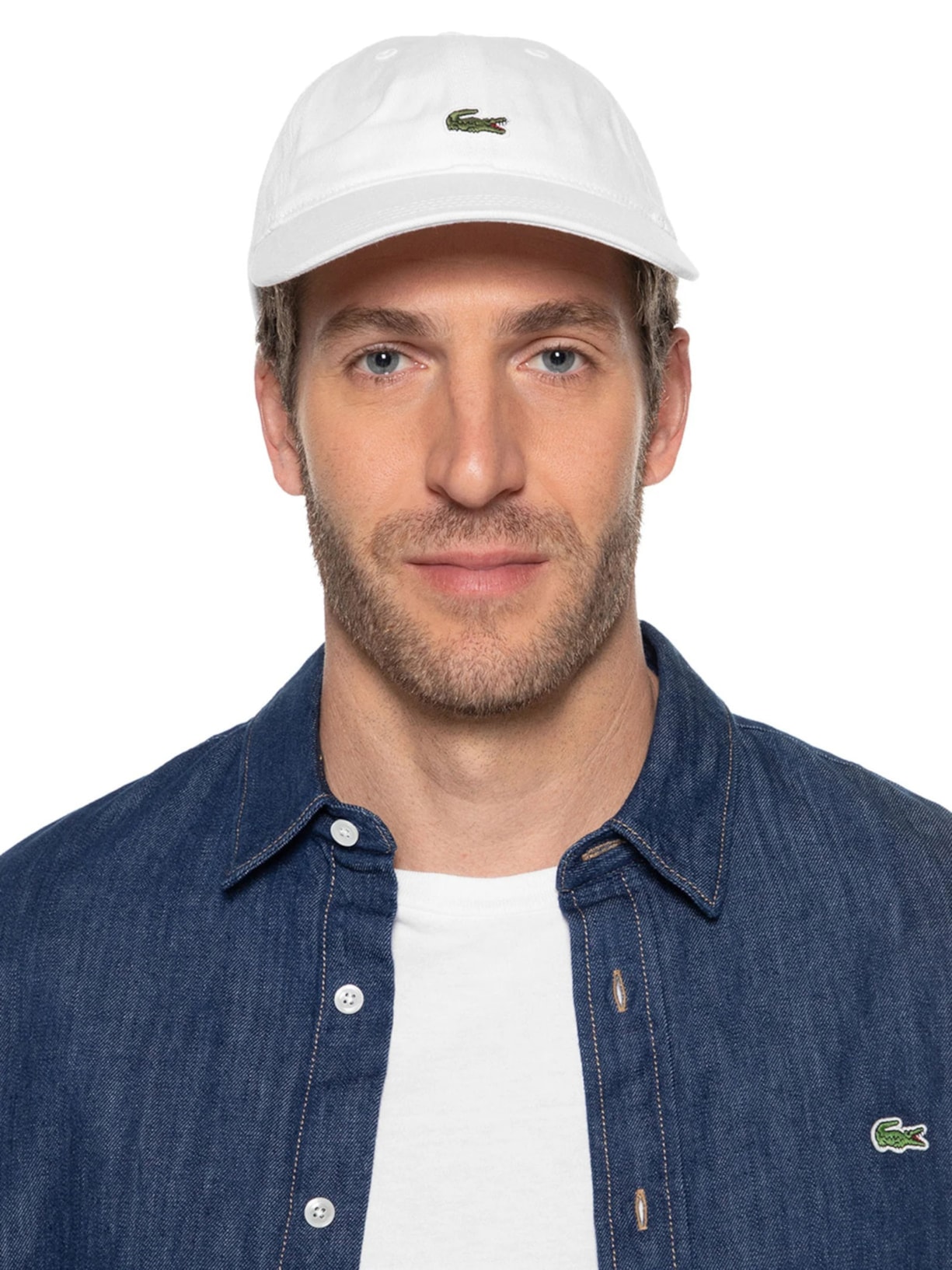 Boné Masculino Crocodilo Em Sarja De Algodão Branco Lacoste