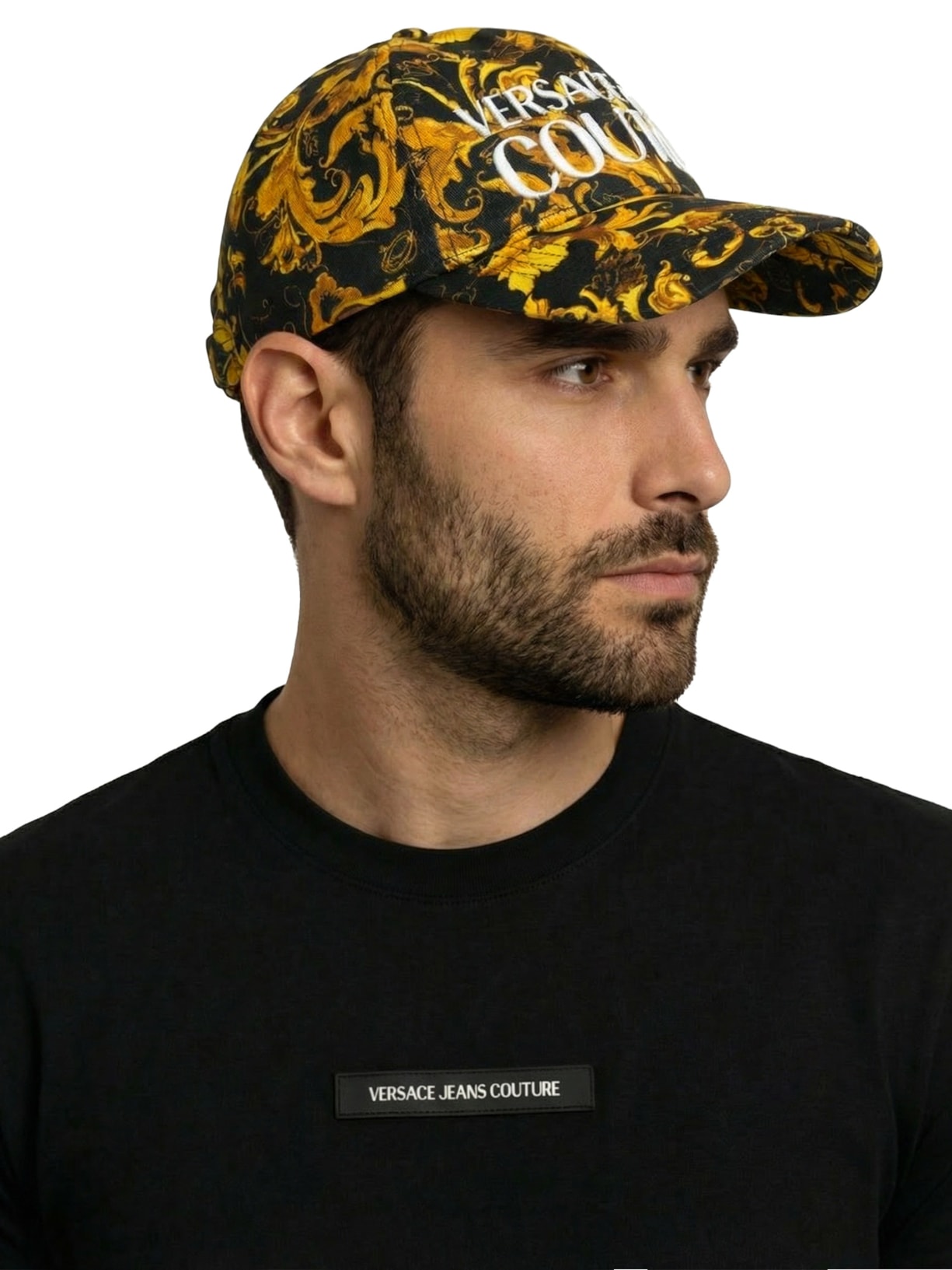 Boné Masculino Vjc Barocco Porcelain Print Logo Preto Versace Jeans Couture