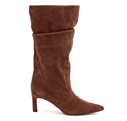 Bota Cano Alto Salto Kate Conhaque em Camurça