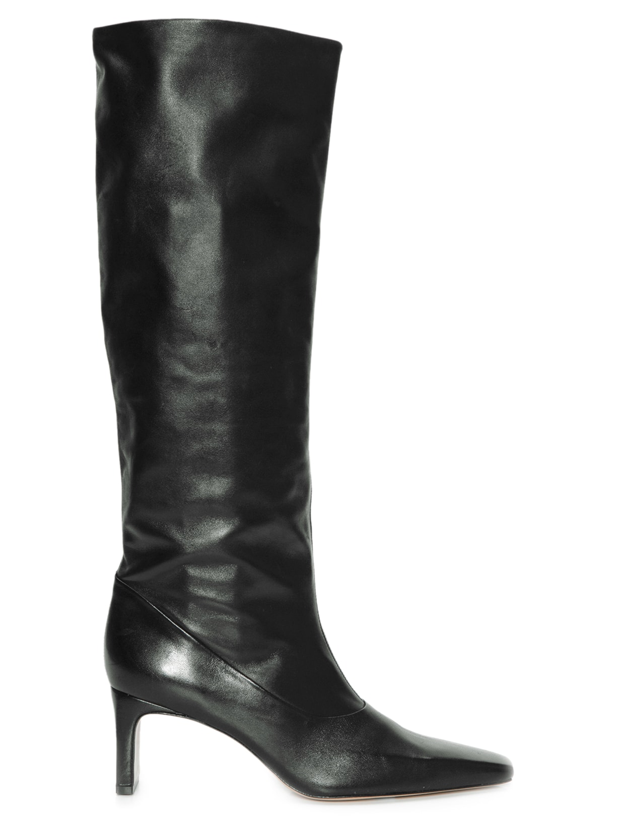 Bota De Couro Cano Alto Salto Confort - Preto