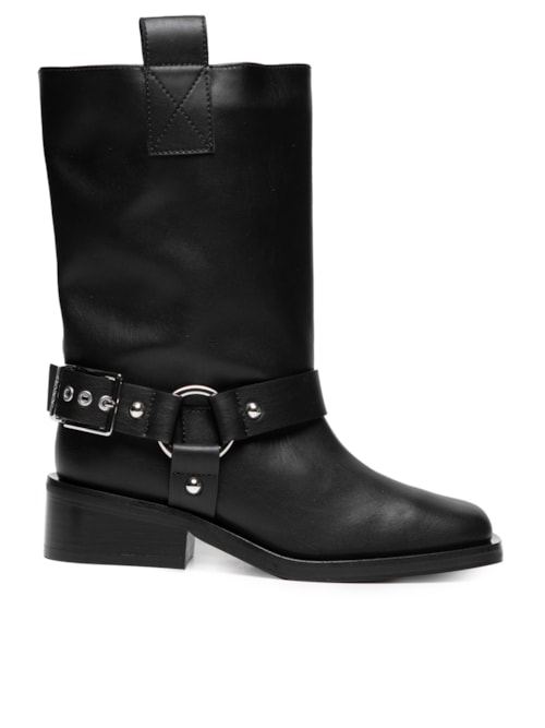 Bota Feminina Biker Tubular Mid Shaft - Preto