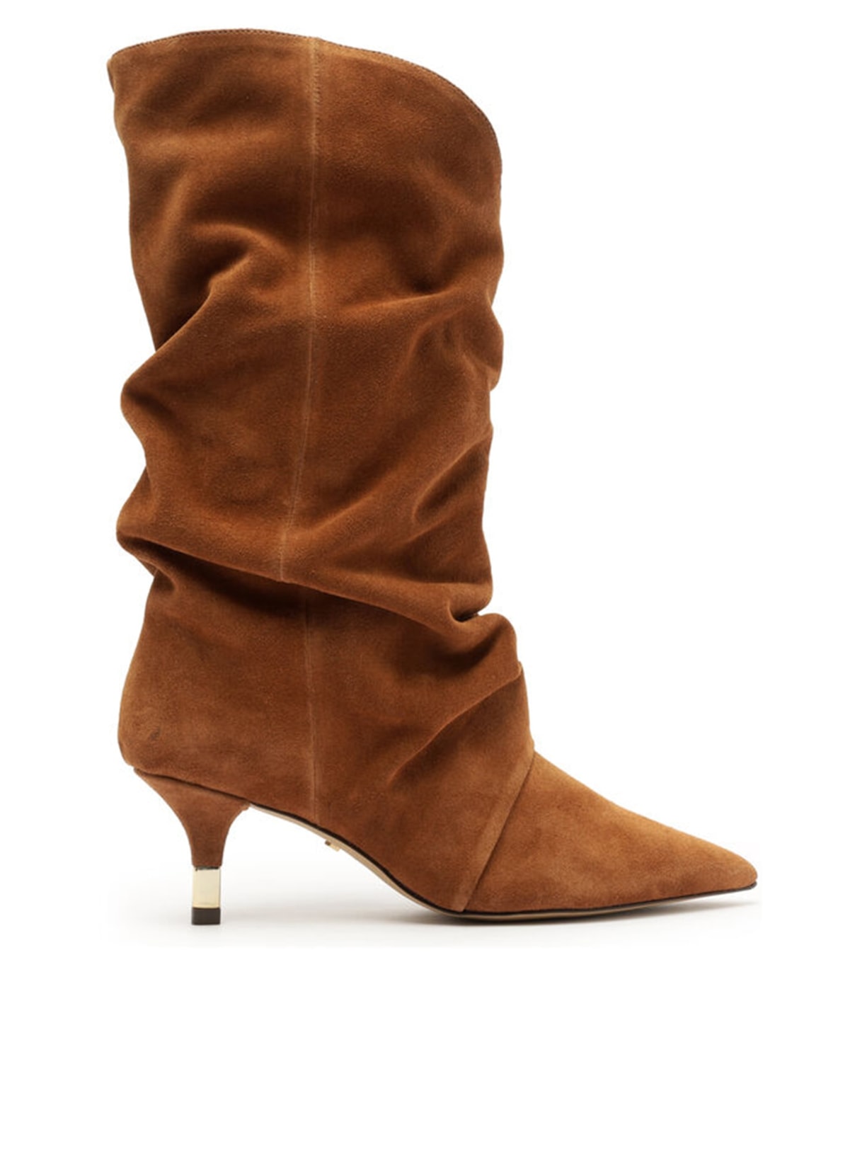 Bota Feminina Camurça Cano Médio Salto Fino Slouch - Bege