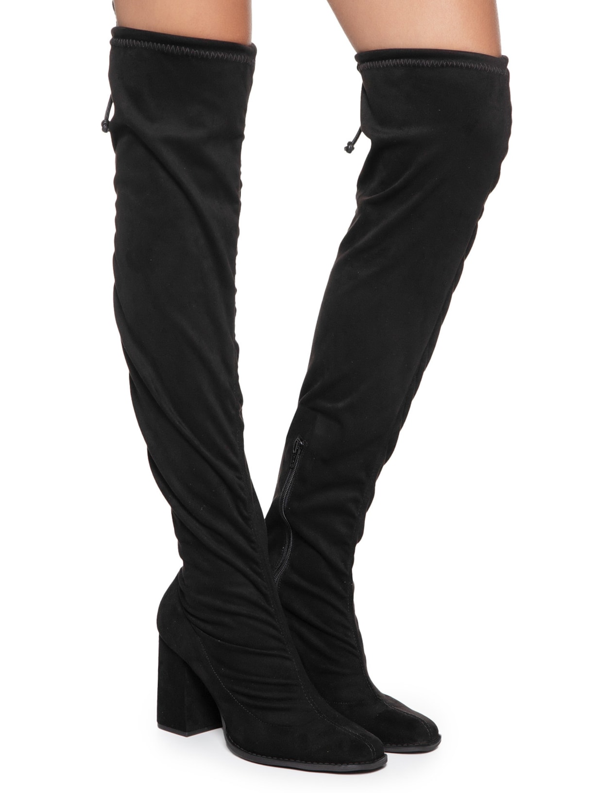 Market 33 Bota Feminina Cano alto Em Suede Com Bico Quadrado E