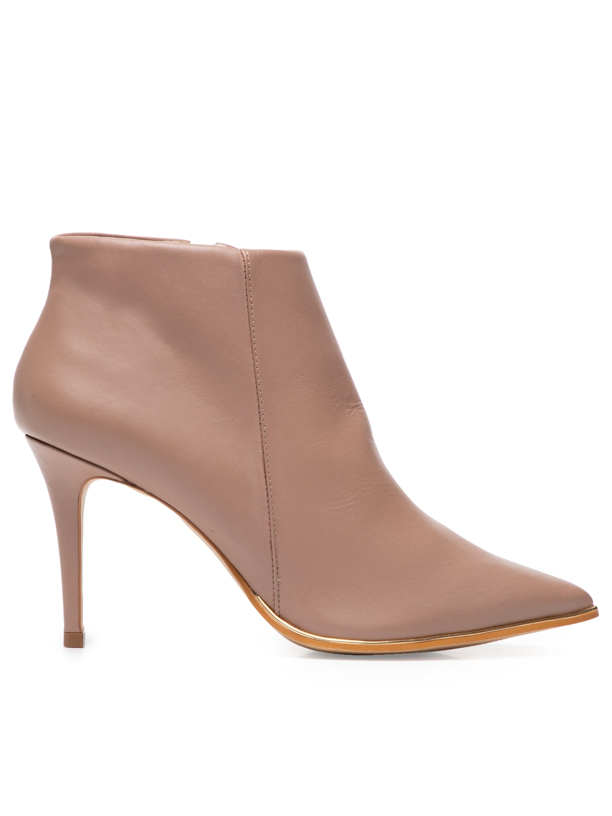 Bota Feminina Cano Baixo Em Couro Bico Fino E Detalhe Em Metal - Bege