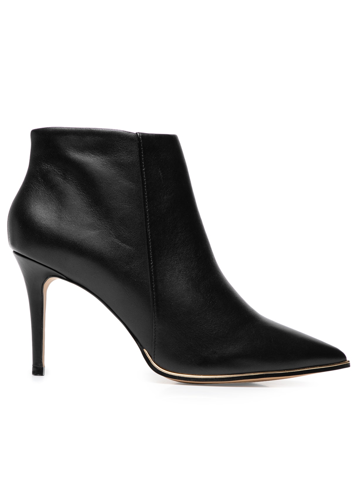 Bota Feminina Cano Baixo Em Couro Bico Fino E Detalhe Em Metal - Preto