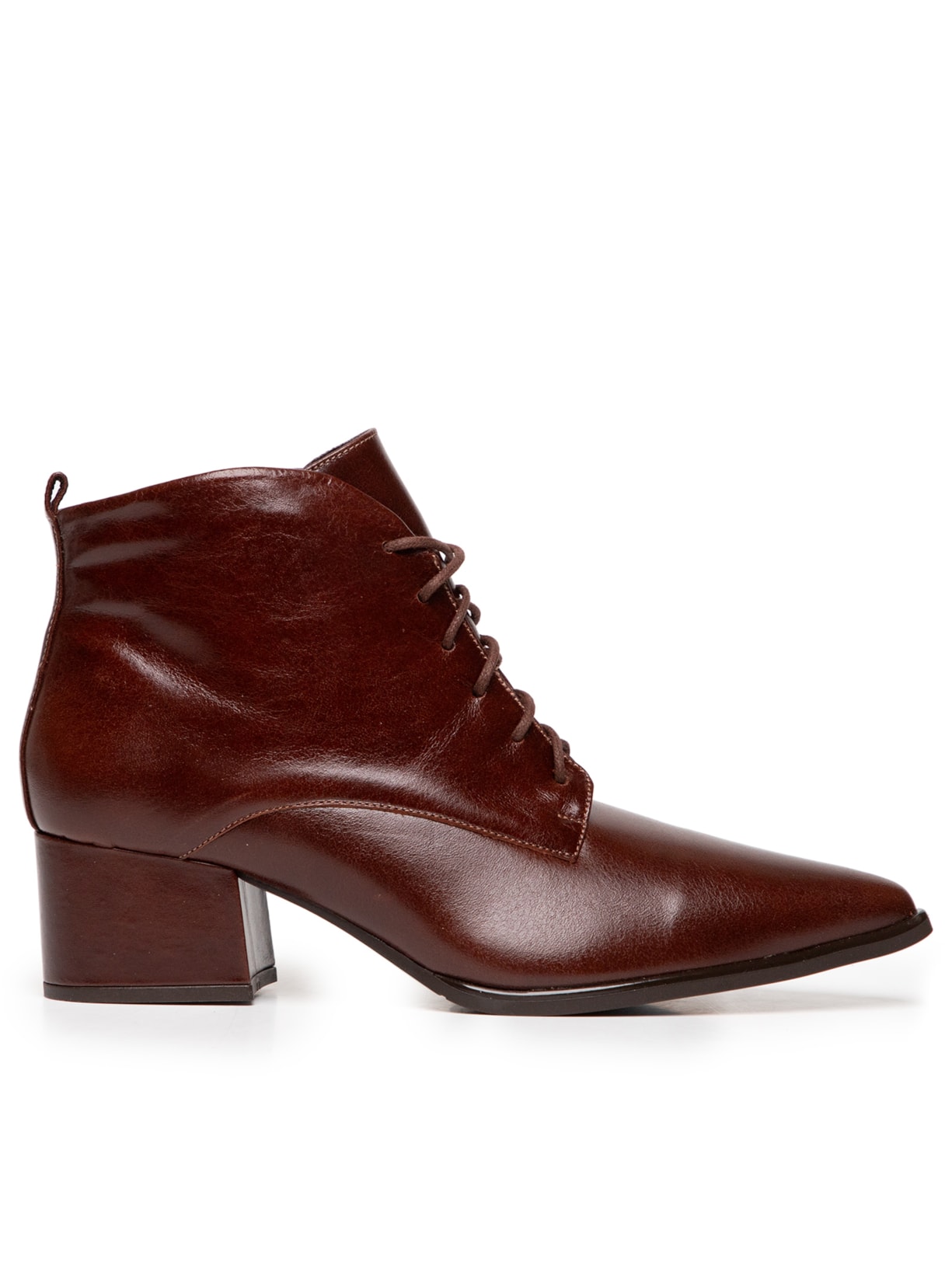 Bota Feminina Cano Baixo Em Couro Com Amarração - Marrom