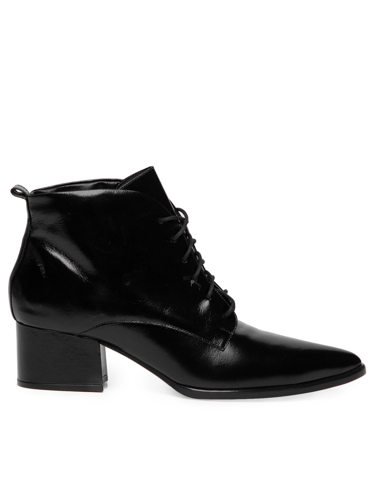 Bota Feminina Cano Baixo Em Couro Com Amarração - Preto