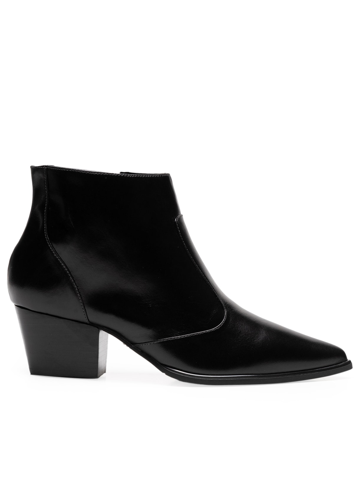 Bota Feminina Cano Baixo Em Couro Com Salto - Preto