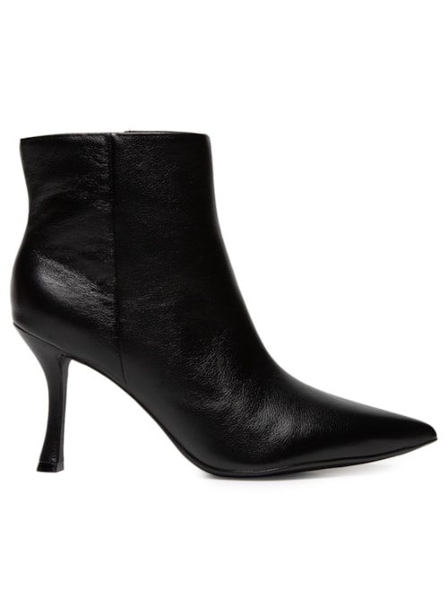 Bota Feminina Cano Baixo Em Couro - Preto