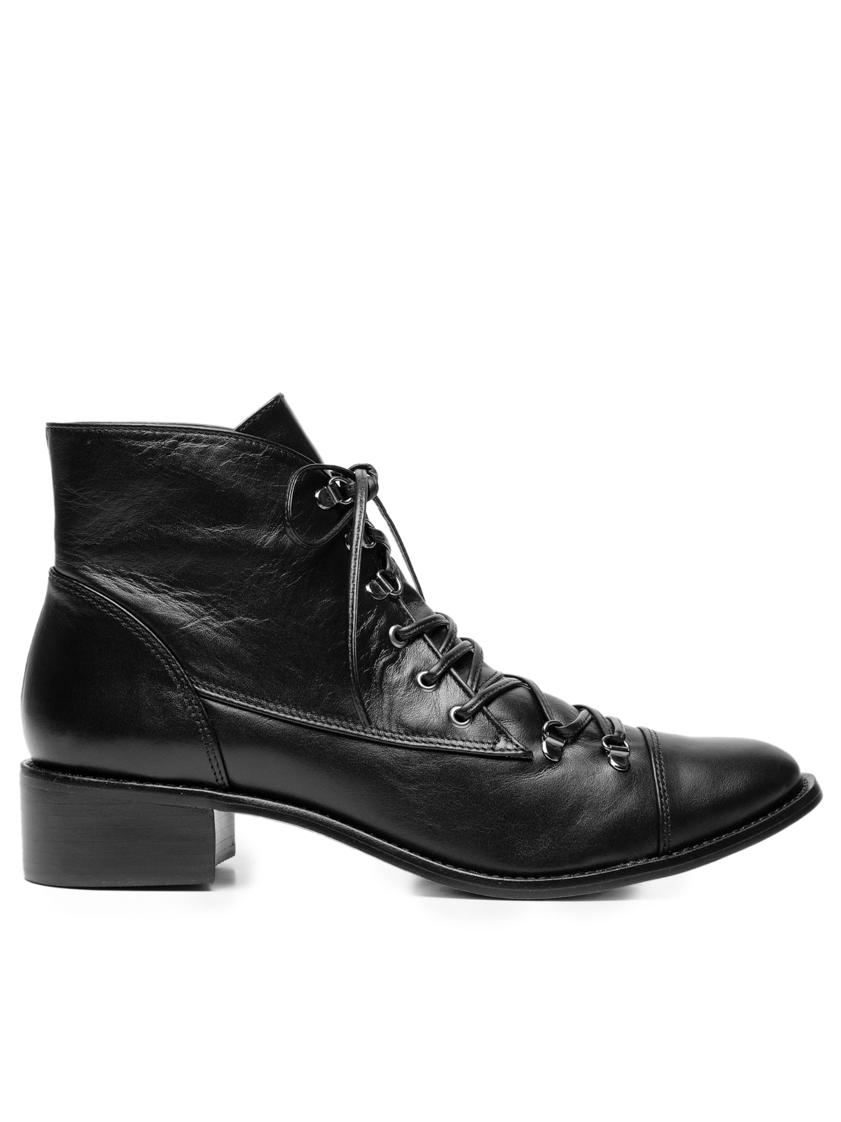 Bota Feminina Cano Curto Amarração - Preta