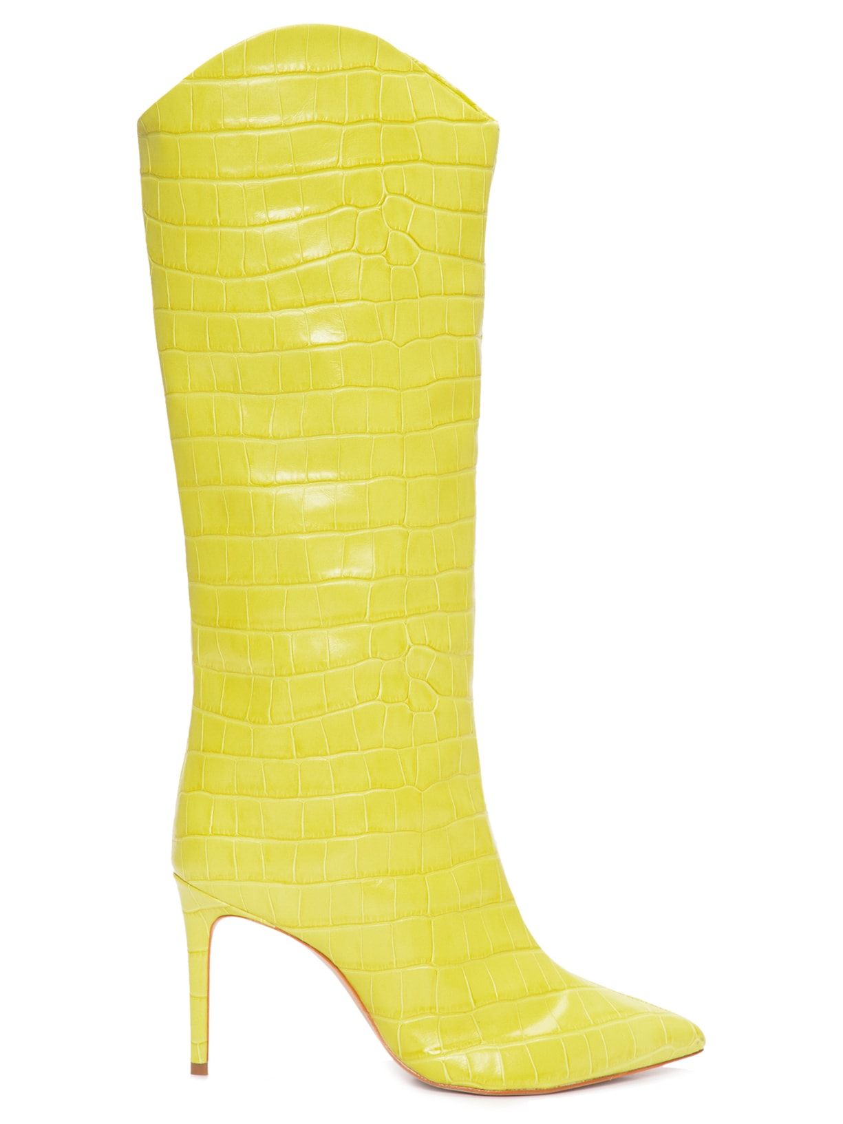 Bota Feminina Cano Longo Salto Maryana Couro - Amarelo