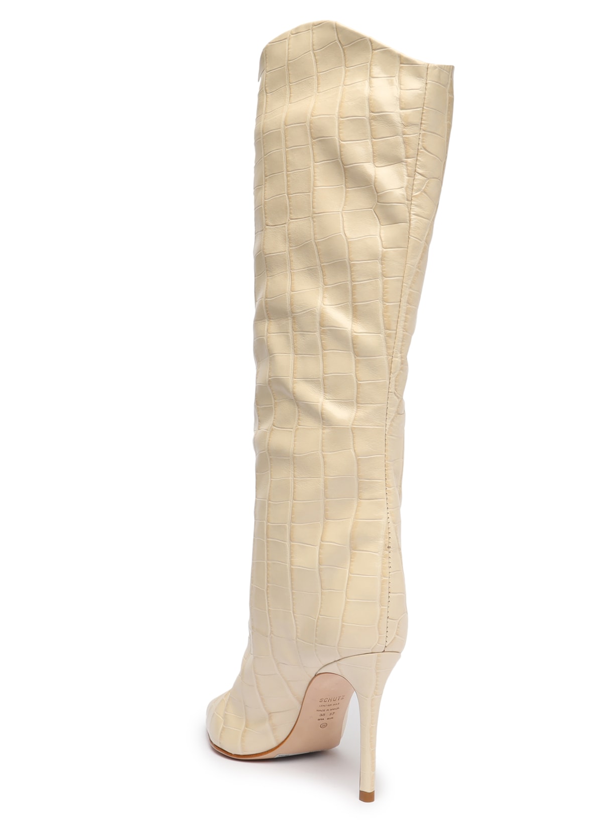 Bota Feminina Cano Longo Salto Maryana Couro  Bege Schutz