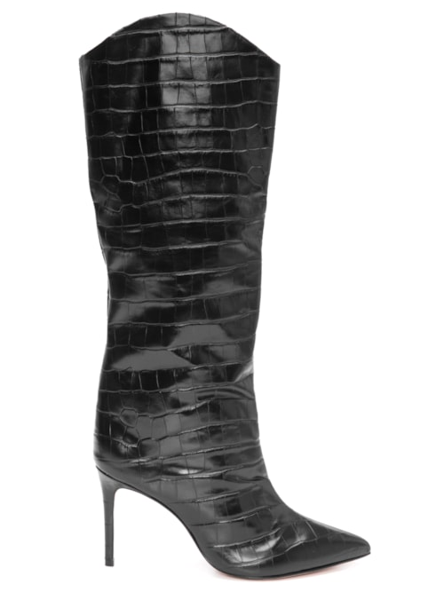 Bota Feminina Cano Longo Salto Maryana Couro - Preto