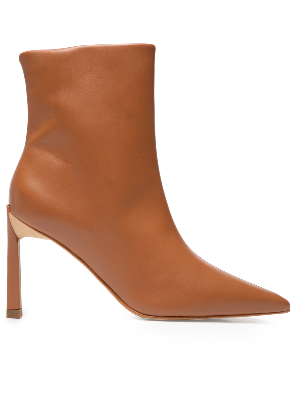 Bota Feminina Cano Médio Em Couro com Bico Fino E Detalhe De Metal No Salto - Marrom