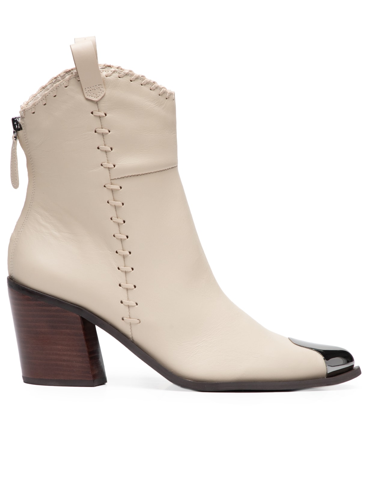 Bota Feminina Cano Médio Em Couro Com Biqueira - Bege