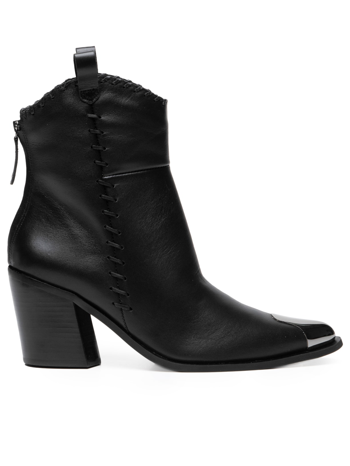 Bota Feminina Cano Médio Em Couro Com Biqueira - Preto