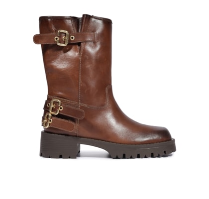 Bota Feminina Cano Médio Tratorada Couro - Marrom