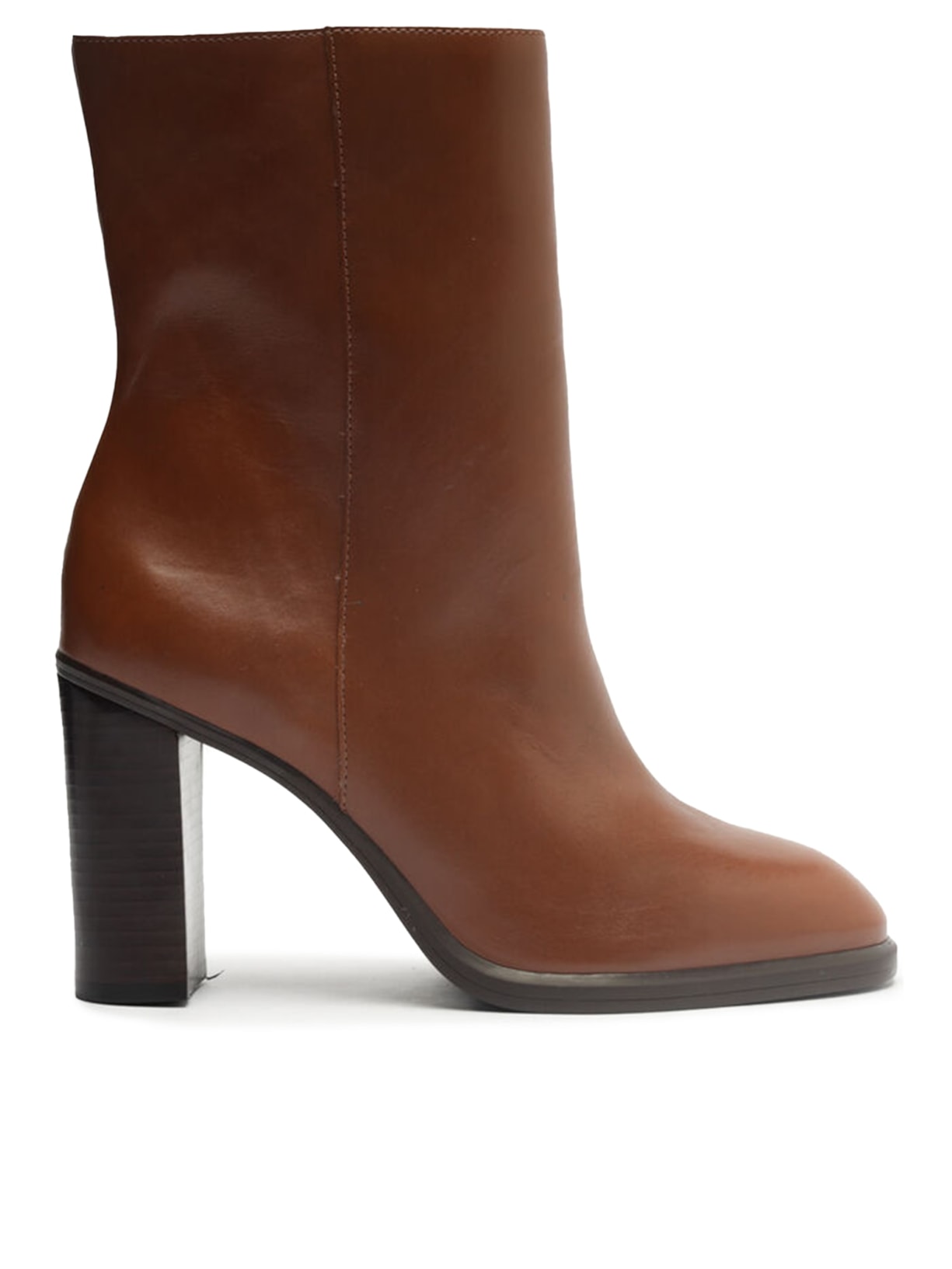 Bota Feminina Caramelo Couro Salto Alto Cano Médio Básica - Marrom