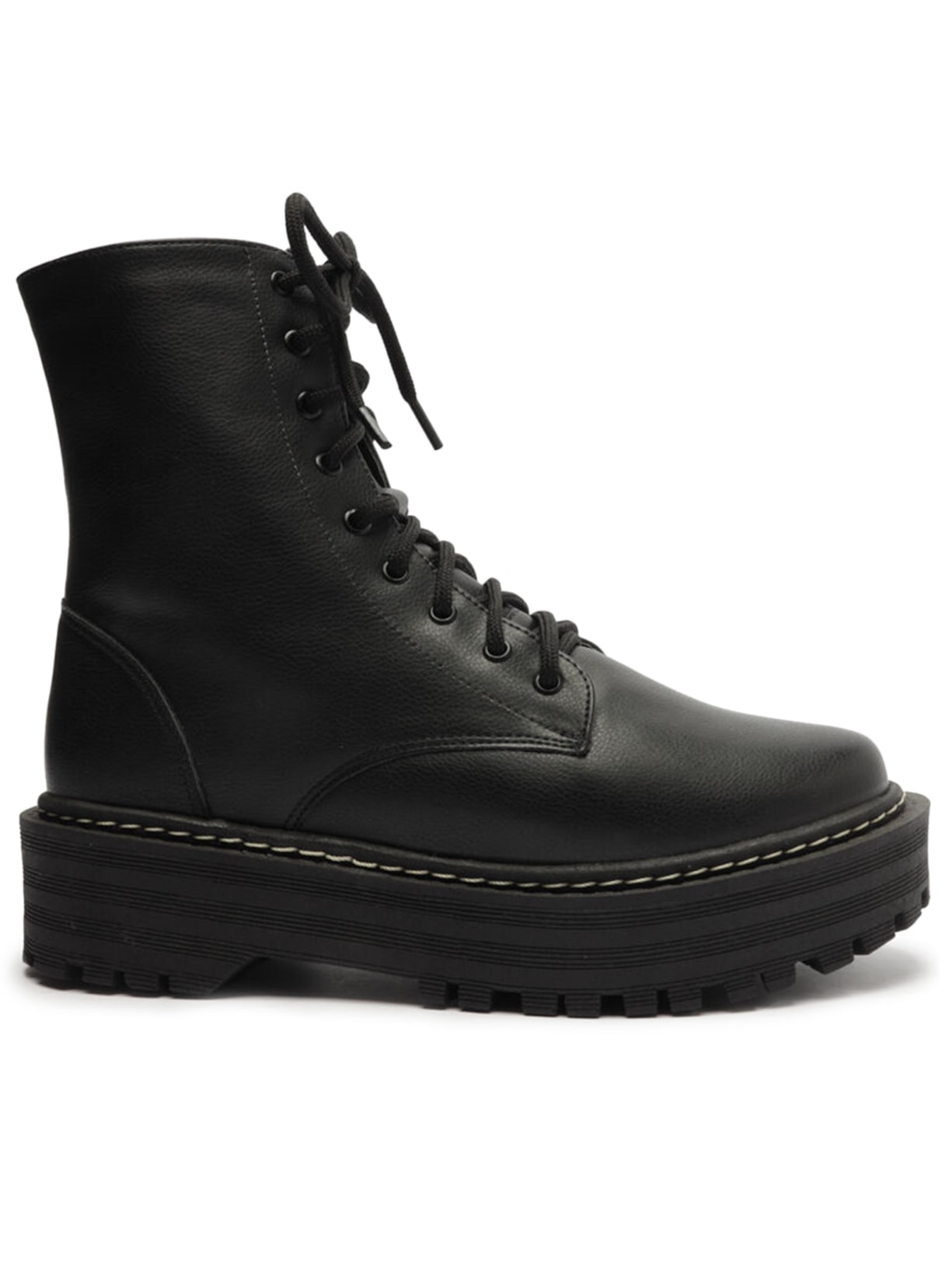 Bota Feminina Coturno Cano Médio Tratorado - Preto