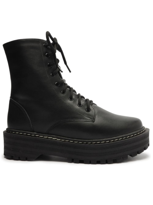 Bota Feminina Coturno Cano Médio Tratorado - Preto