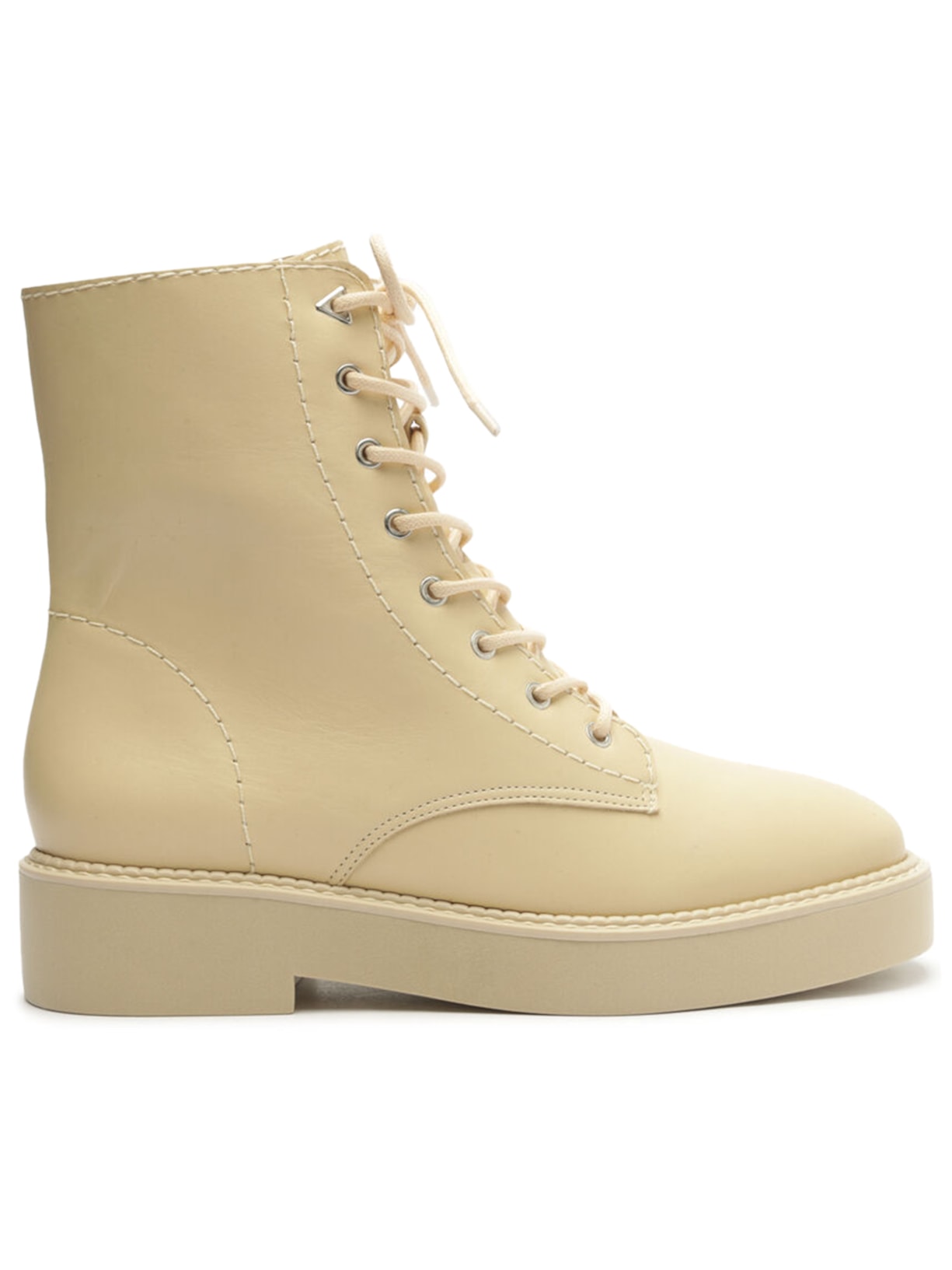 Bota Feminina Coturno Couro Amarração - Bege