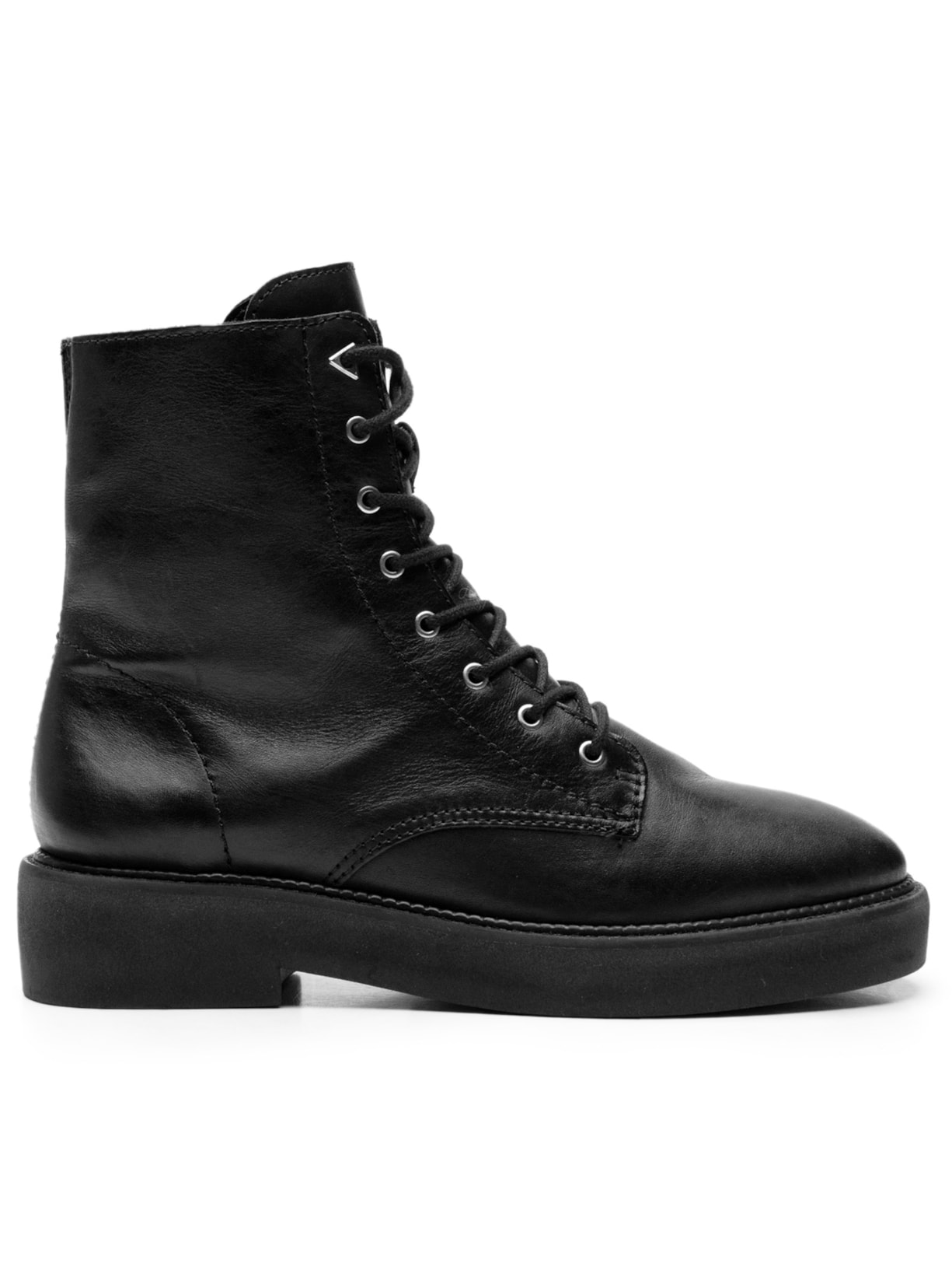 Bota Feminina Coturno Couro Amarração - Preto