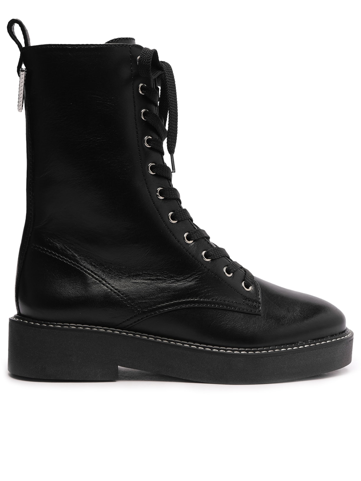 Bota Feminina Coturno Couro Amarração - Preto