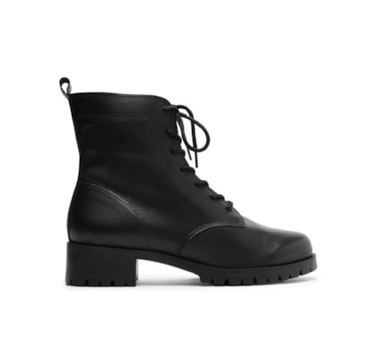 Bota Feminina Coturno Couro Tratorado Básico - Preto