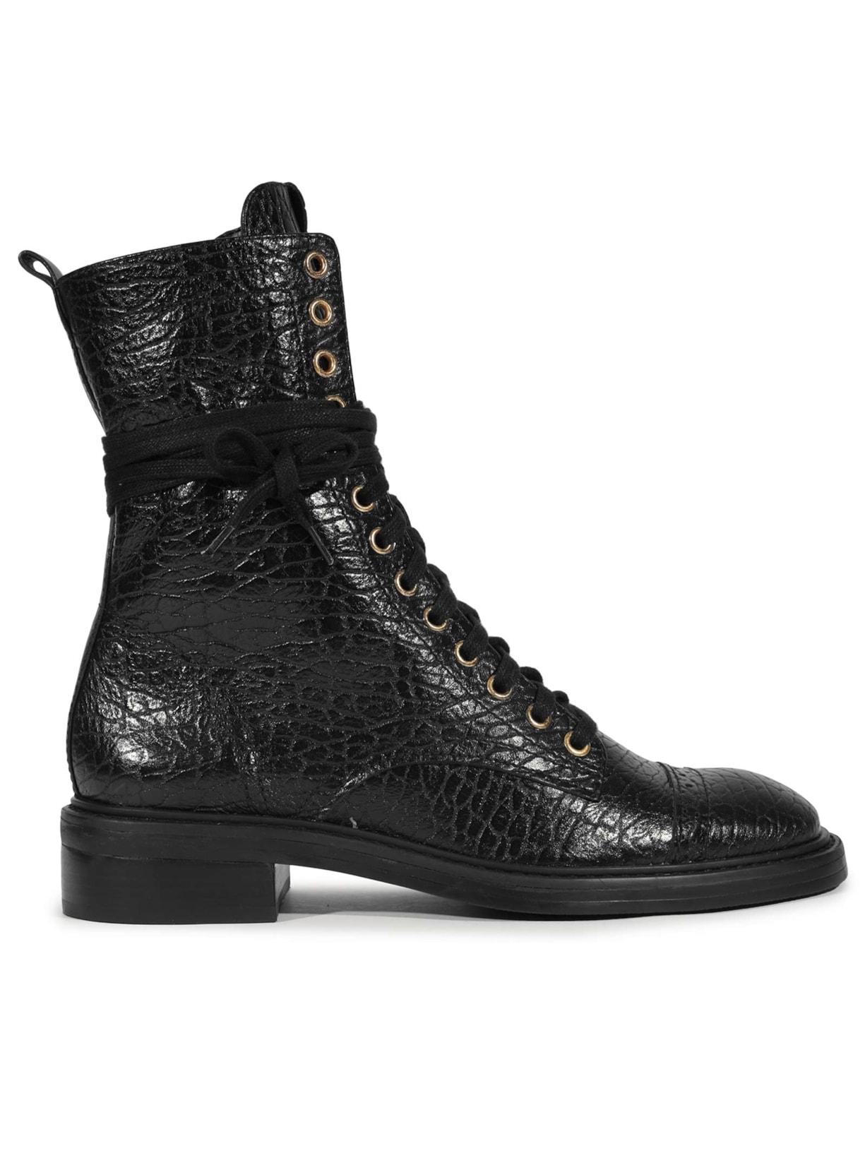 Bota Feminina Coturno Kelly Couro - Preto