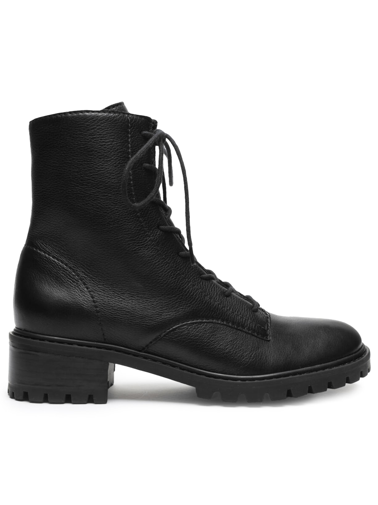Bota Feminina Coturno Tratorado Classic Couro - Preto