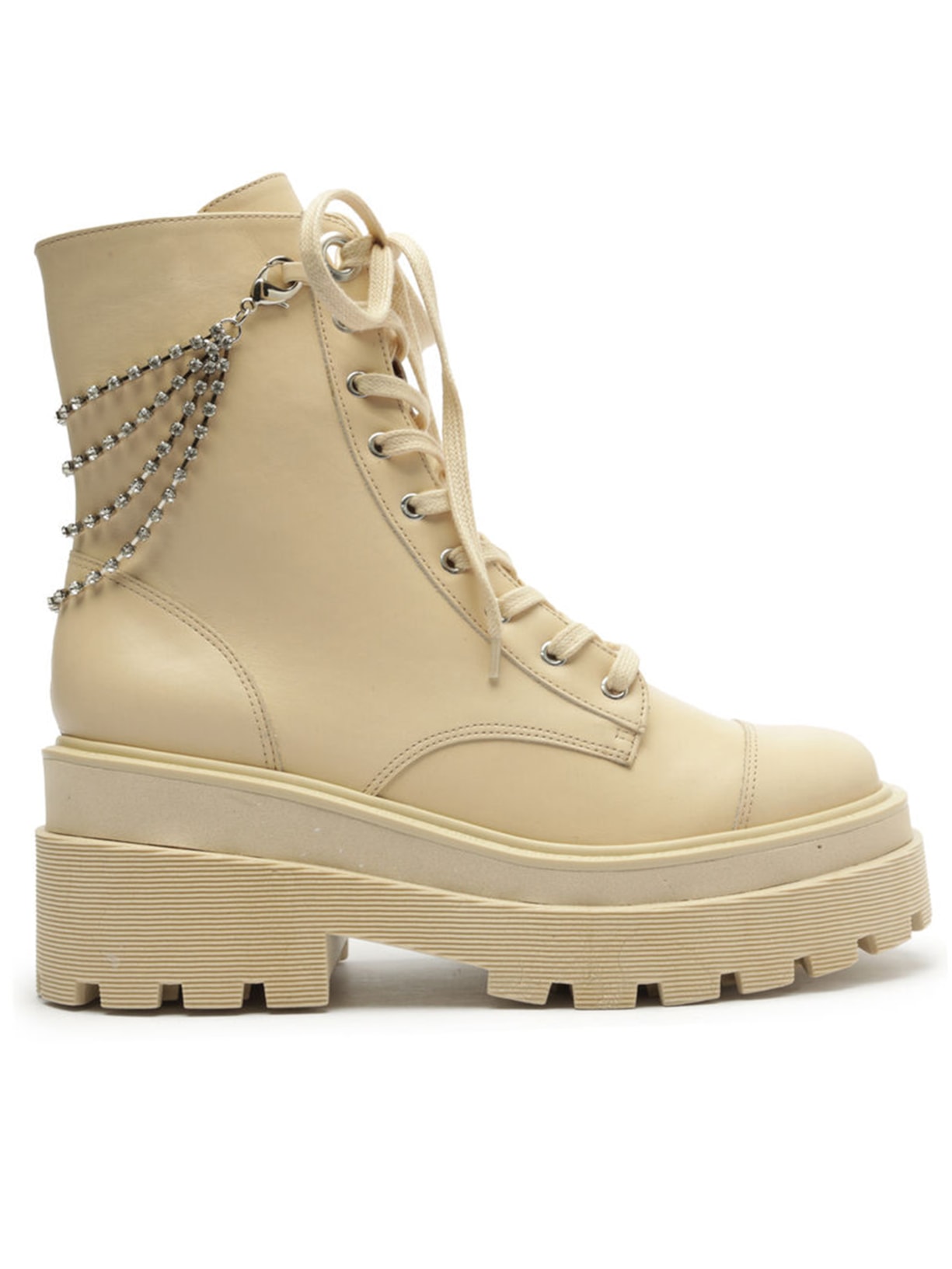 Bota Feminina Coturno Tratorado Couro - Bege