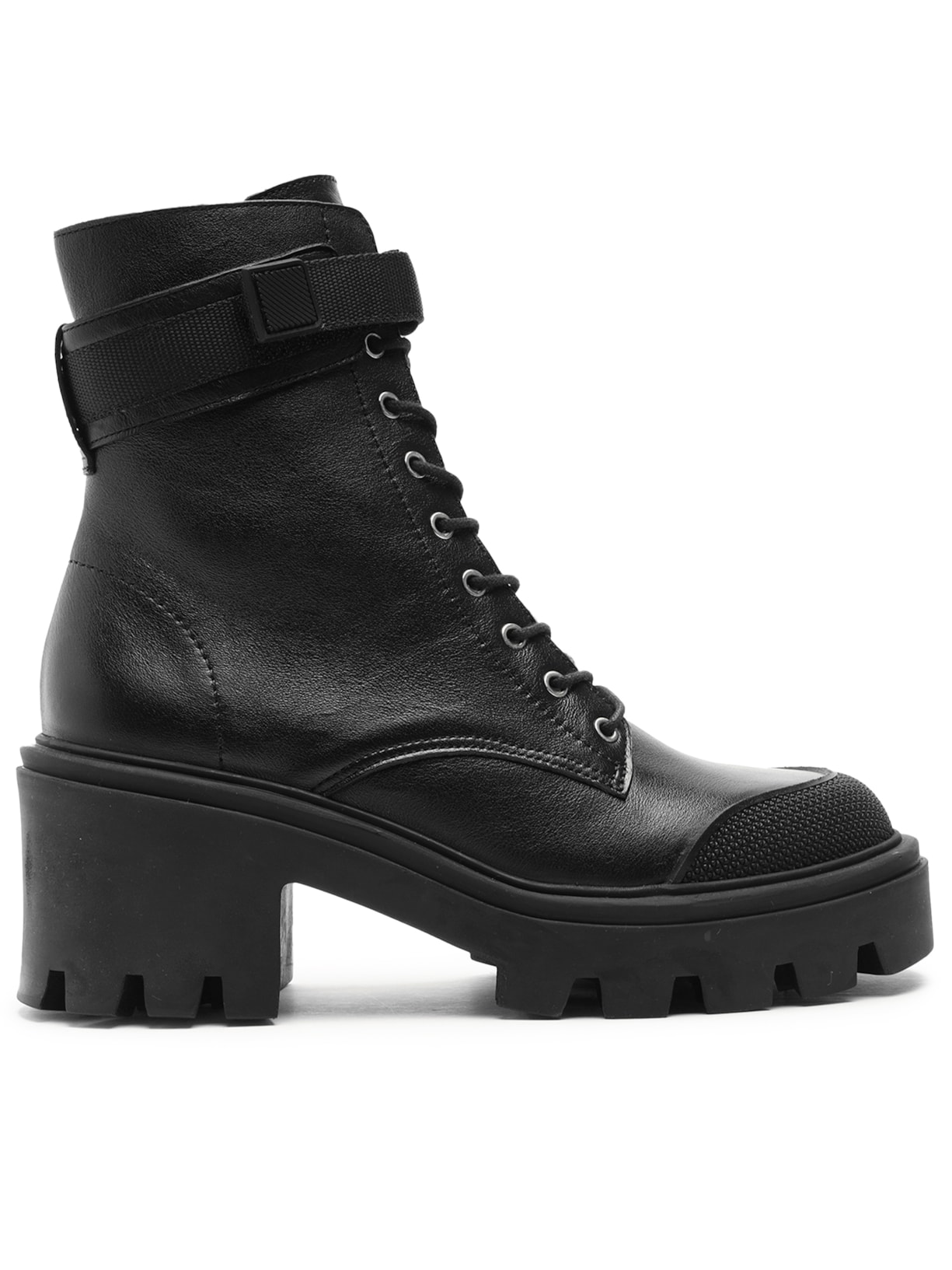 Bota Feminina Coturno Tratorado Couro - Preto