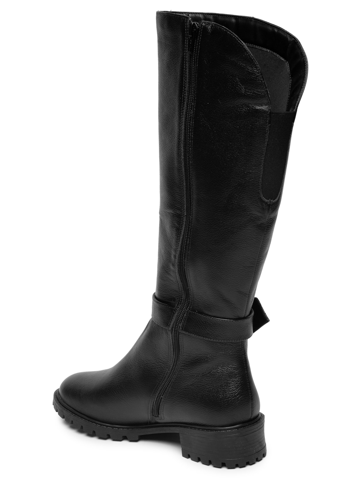 Bota Feminina Couro Alta Com Fivela Preto Basiq