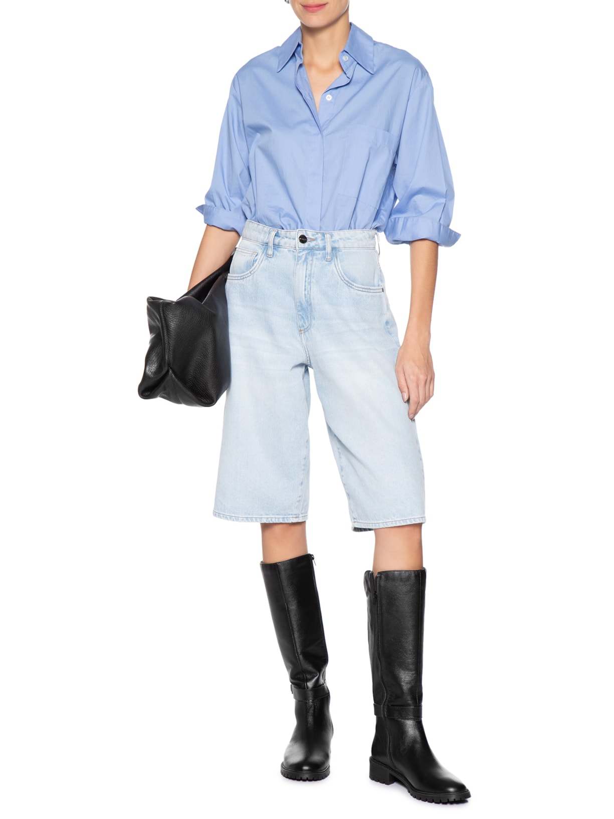 Bota Feminina Couro Alta Com Fivela Preto Basiq