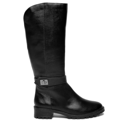 Bota Feminina Couro Alta Com Fivela - Preto