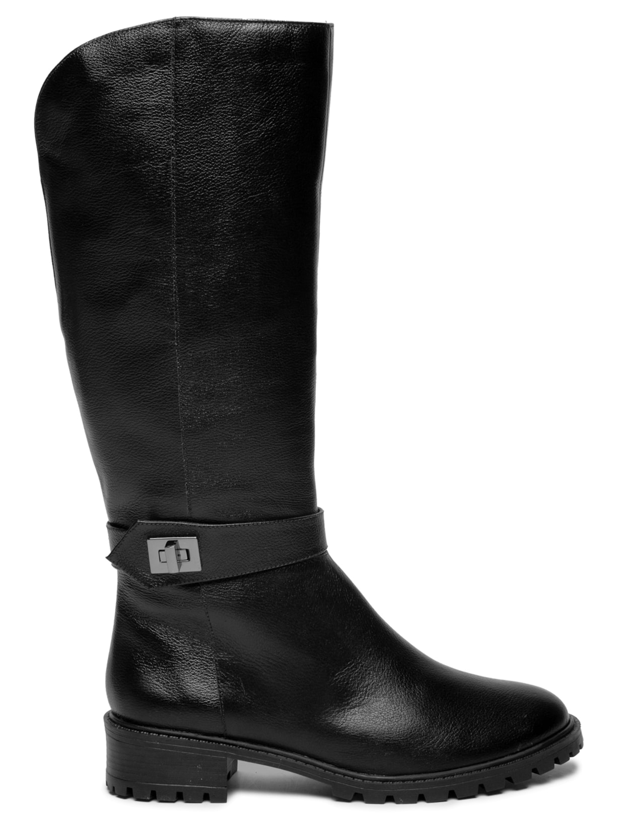 Bota Feminina Couro Alta Com Fivela - Preto