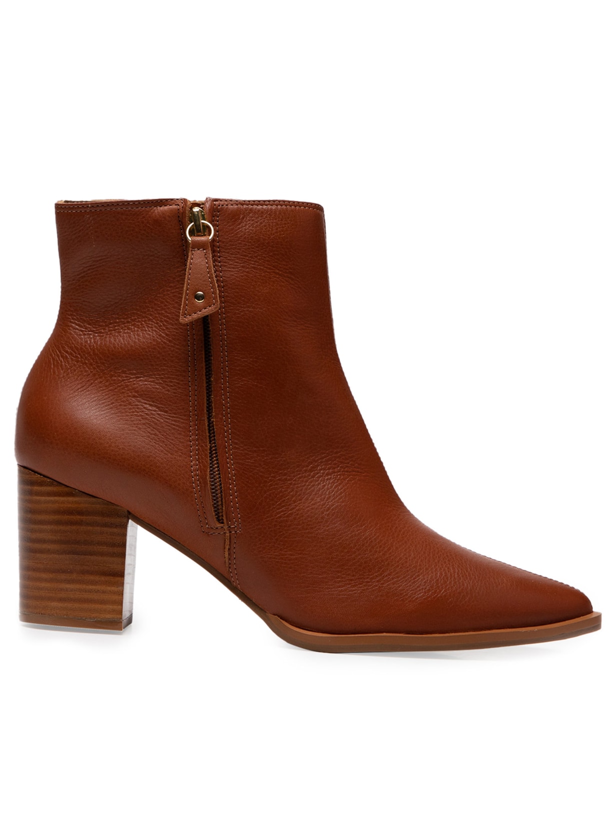 Bota Feminina Couro Cano Baixo Bico Fino - Marrom