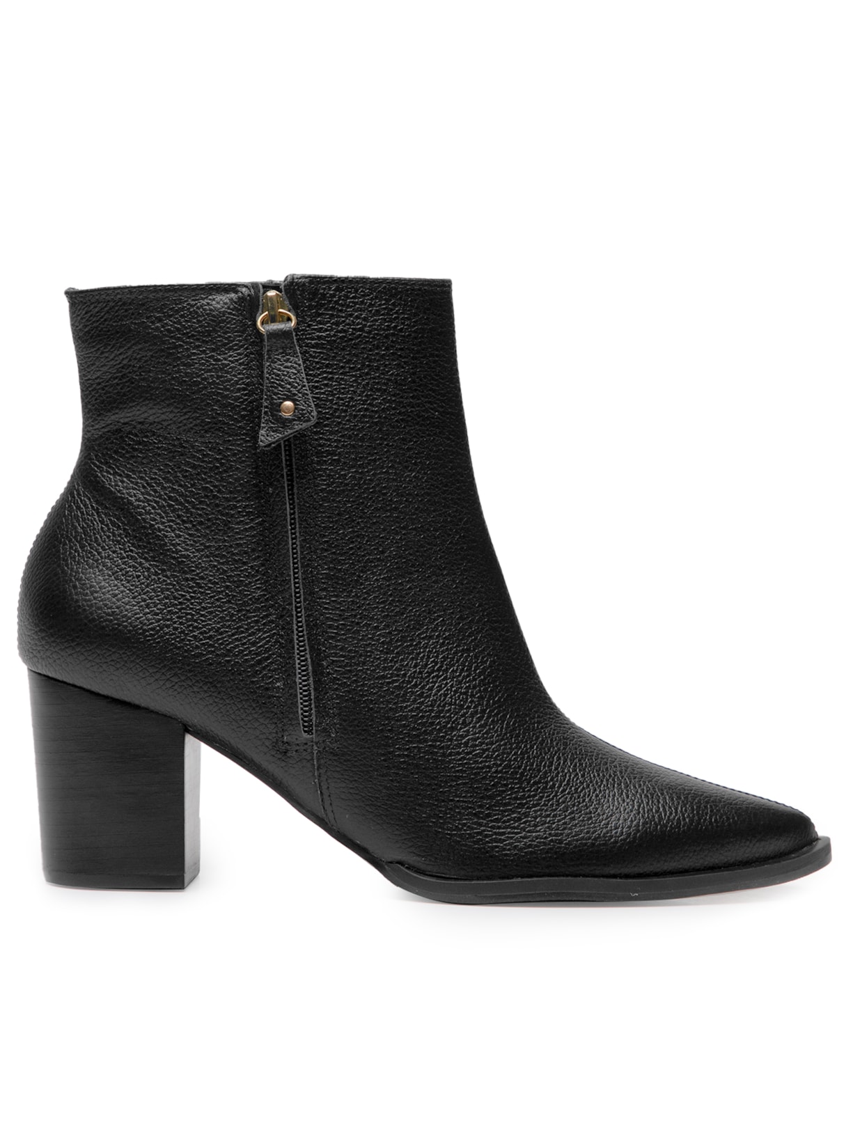 Bota Feminina Couro Cano Baixo Bico Fino - Preto