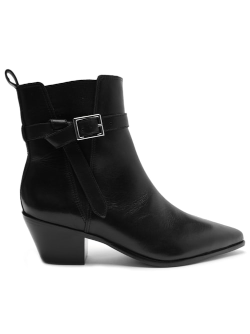 Bota Feminina Couro Cano Curto Bico Fino Elástico - Preto