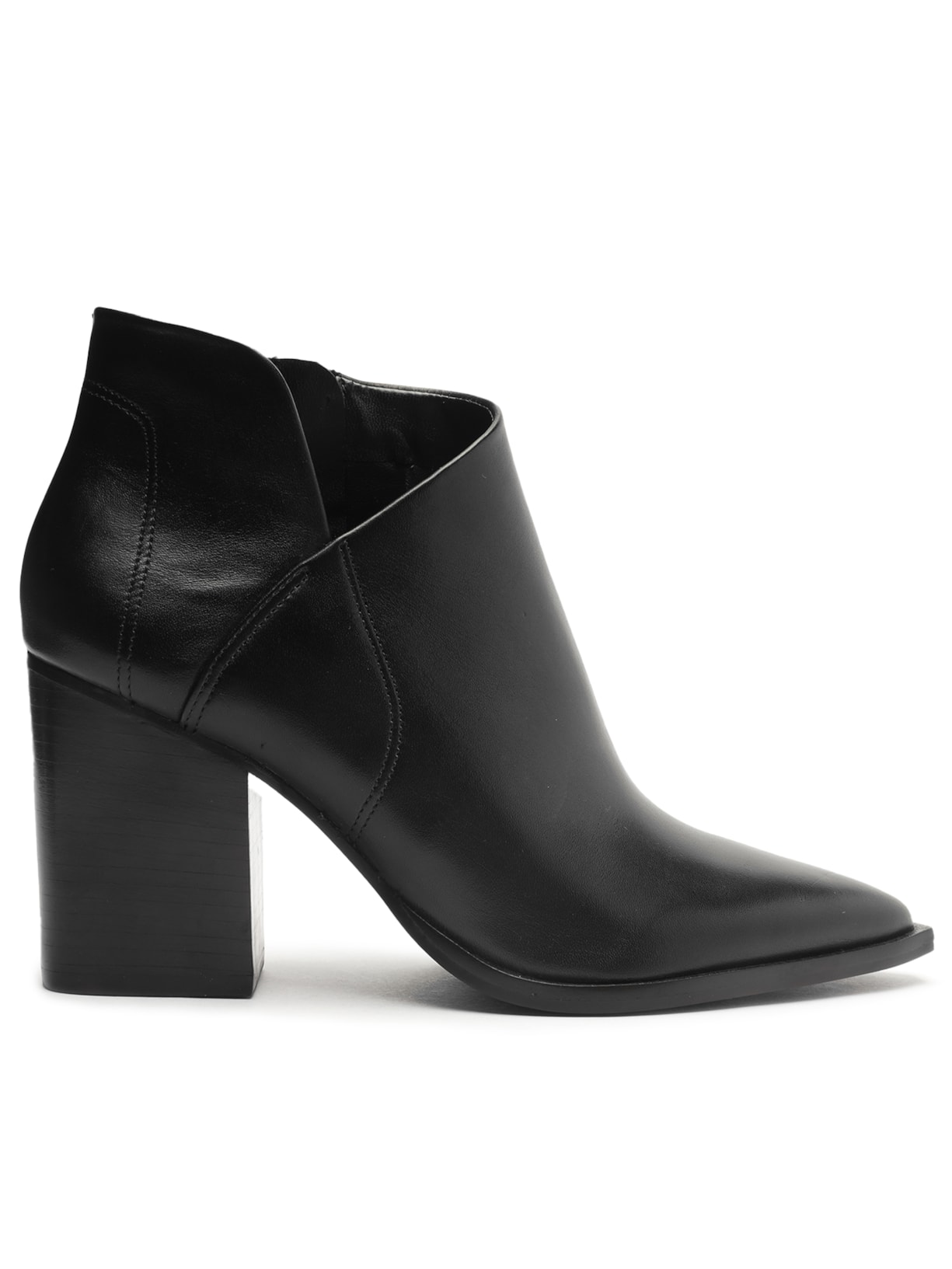 Bota Feminina Couro Cano Curto Bloco - Preto