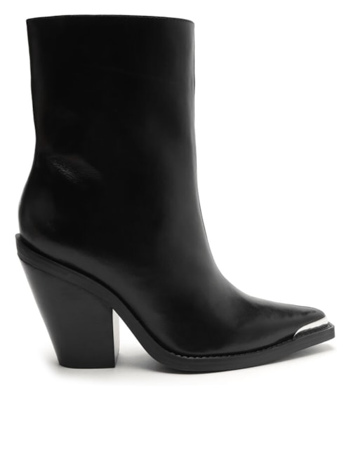 Bota Feminina Couro Cano Curto Salto Alto Ponteira - Preto