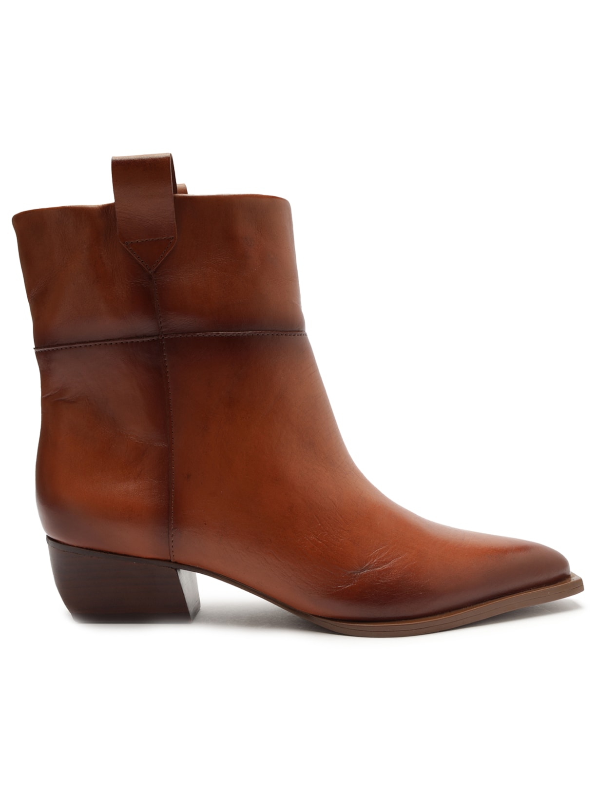Bota Feminina Couro Cano Curto Salto Bloco - Marrom