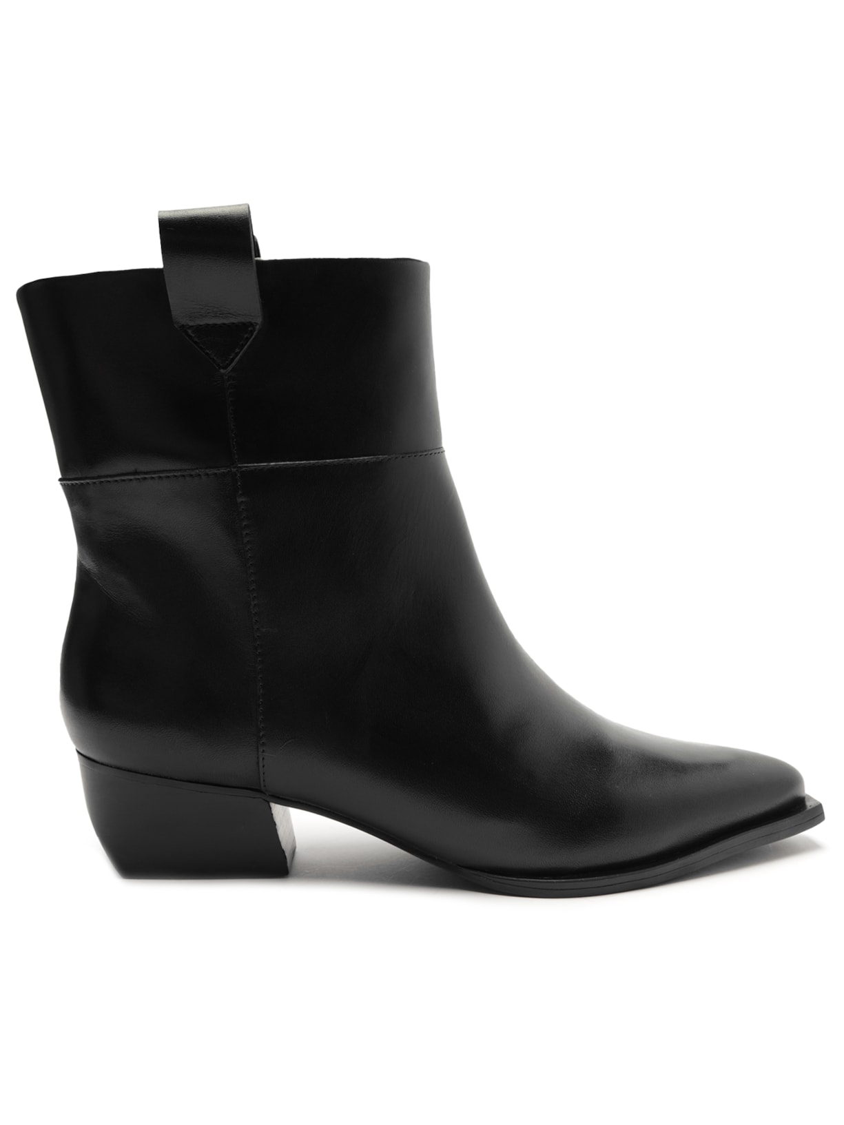 Bota Feminina Couro Cano Curto Salto Bloco - Preto