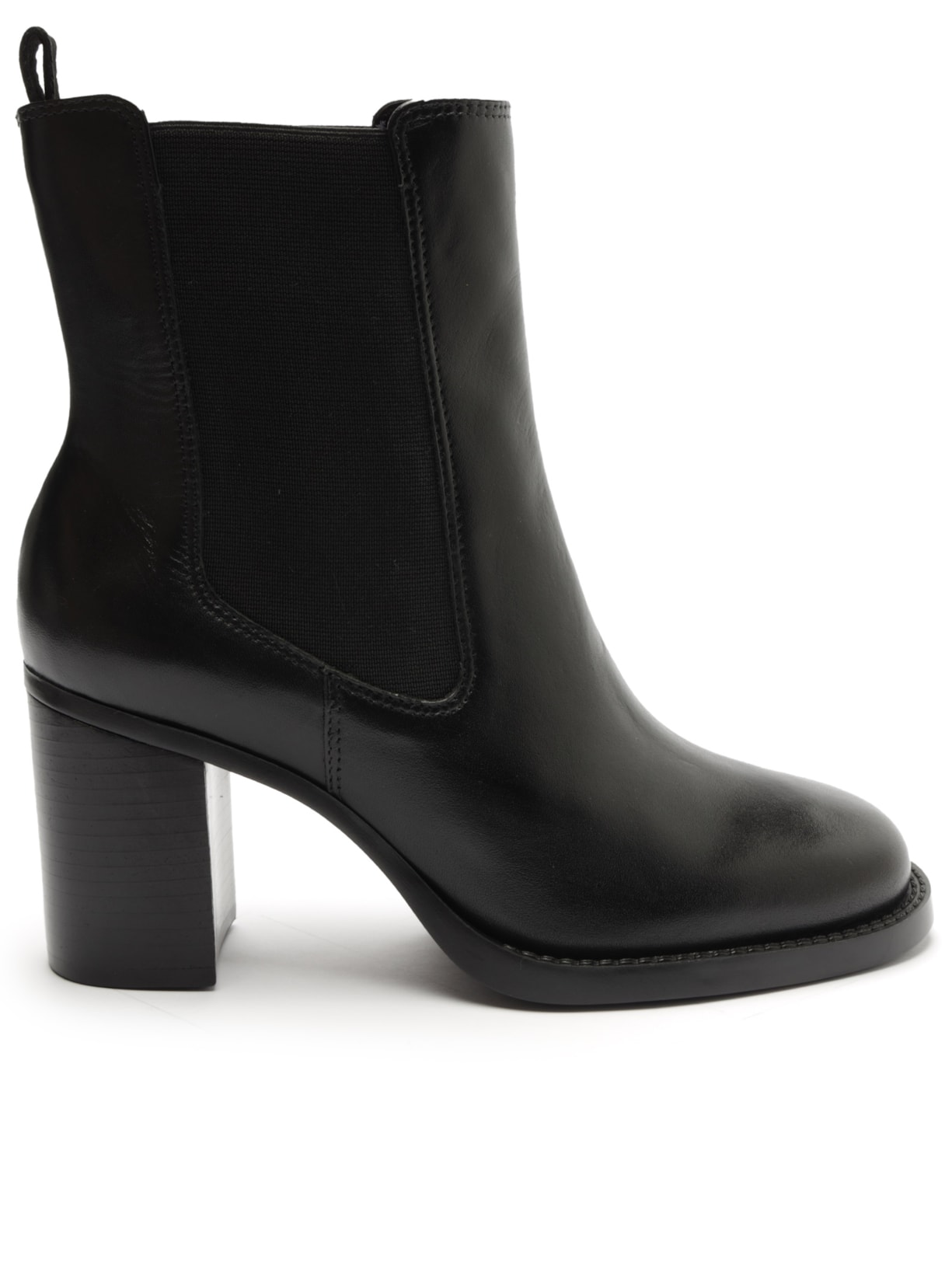 Bota Feminina Couro Cano Curto Salto Médio Elástico - Preto