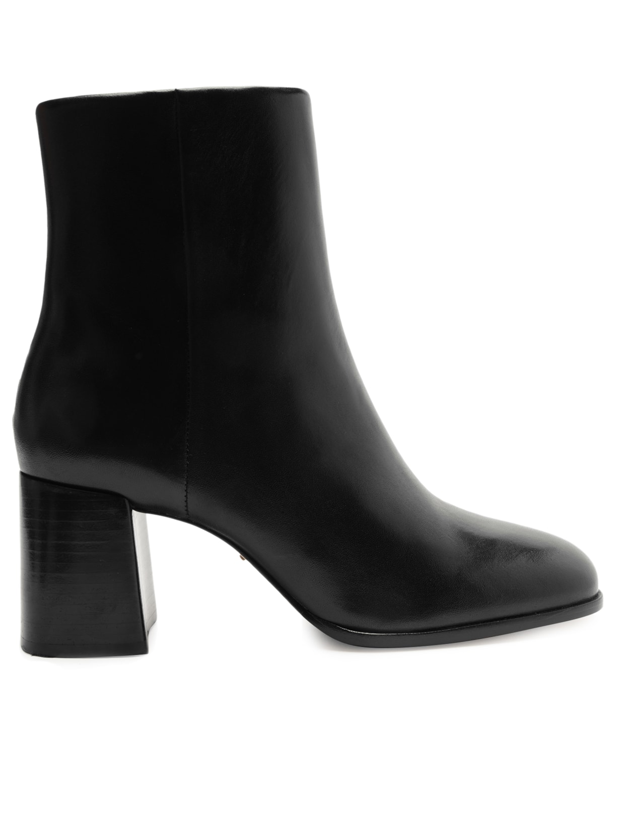 Bota Feminina Couro Cano Curto Salto Médio Lisa - Preto