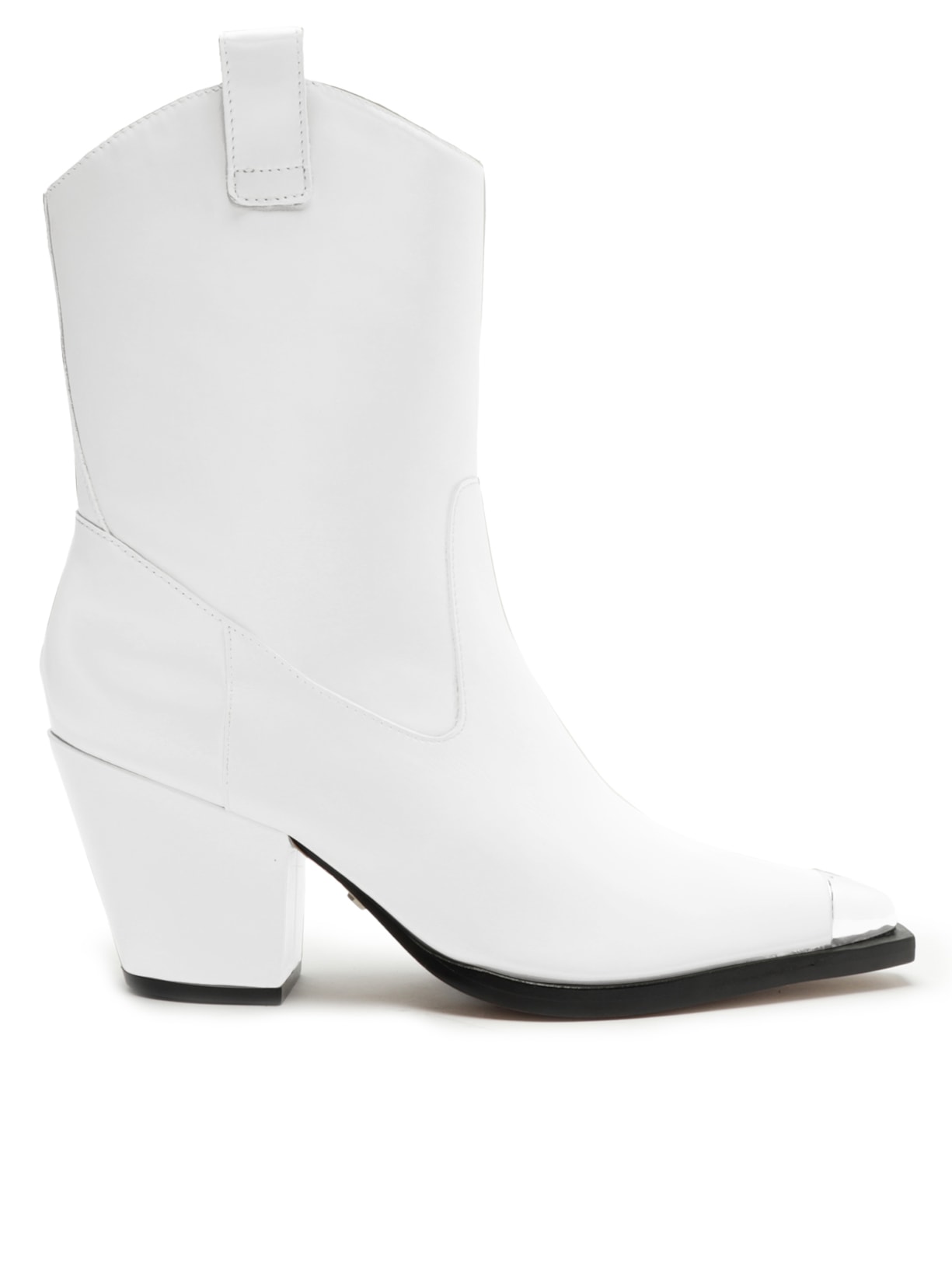 Bota Feminina Couro Cano Curto Salto Metal - Branco