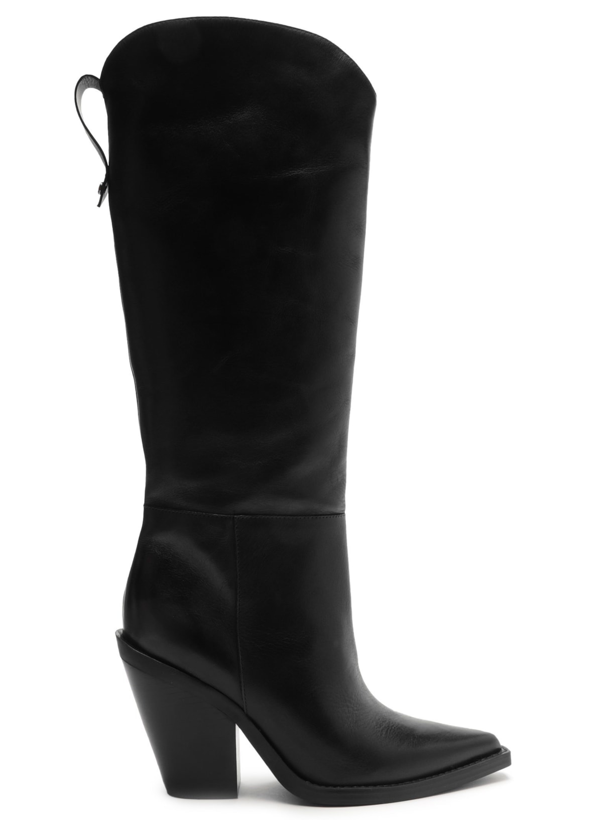 Bota Feminina Couro Cano Longo Salto Alto Bloco - Preto