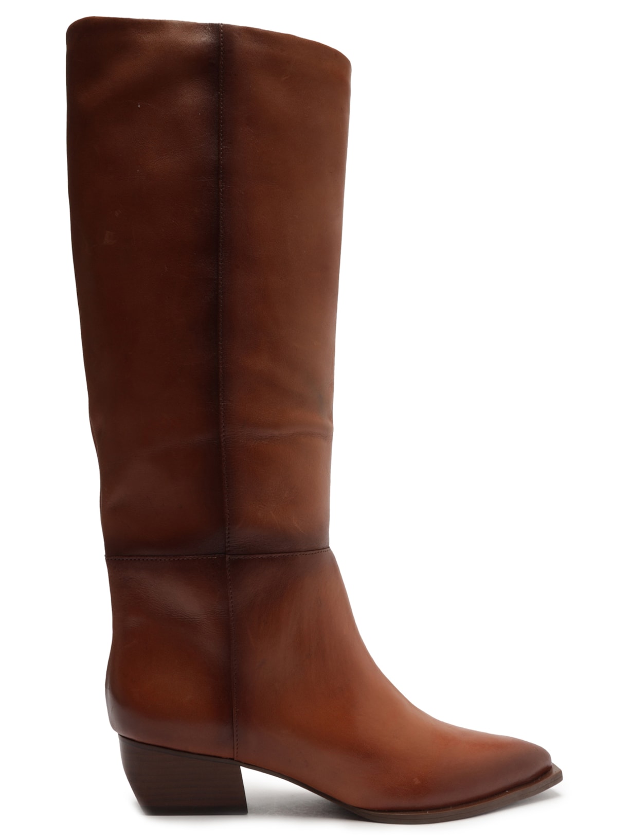 Bota Feminina Couro Cano Longo Salto Bloco - Marrom